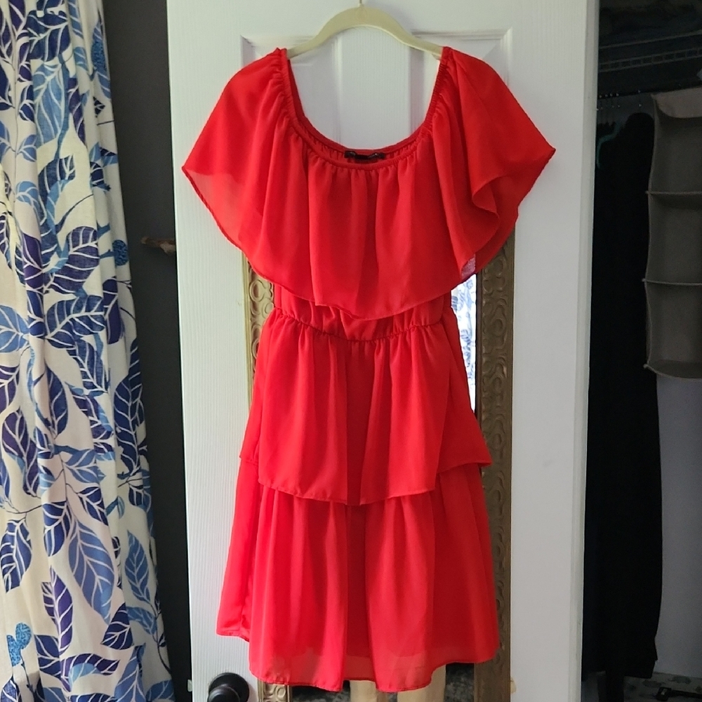 Boston Proper Vibrant Red Off-Shoulder Dress